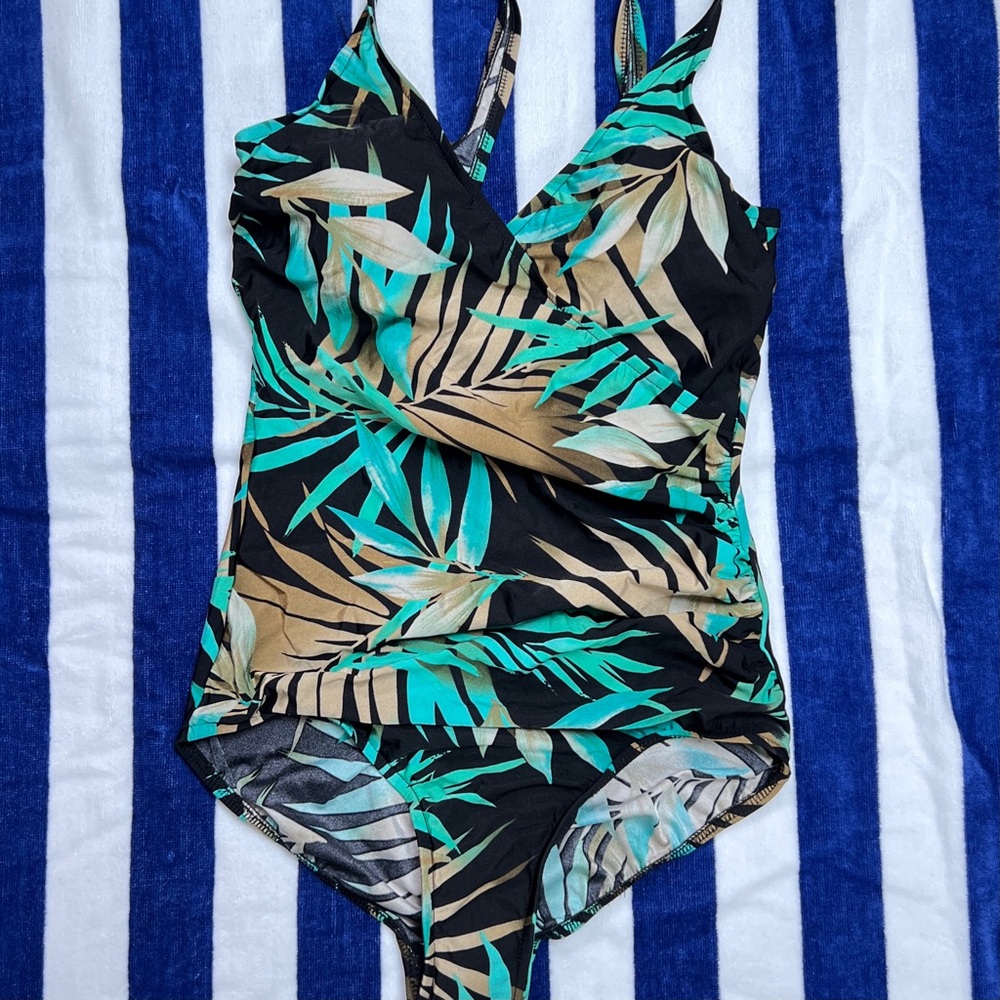 Aqua and Black Floral swimsuit
